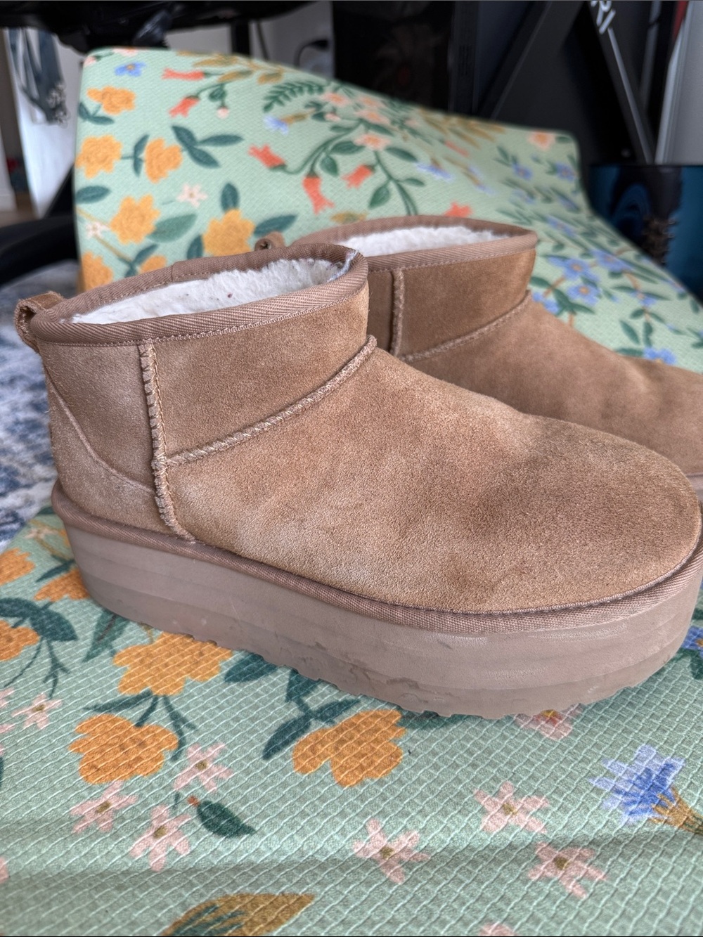 UGG Chestnut Suede Short Platform Booties